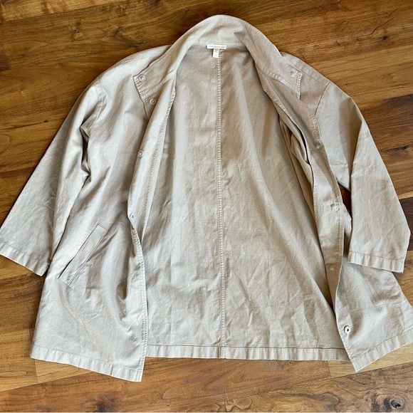 Eileen Fisher Organic Cotton Hemp Stand Collar Chore Jacket in Khaki - Picture 6 of 12